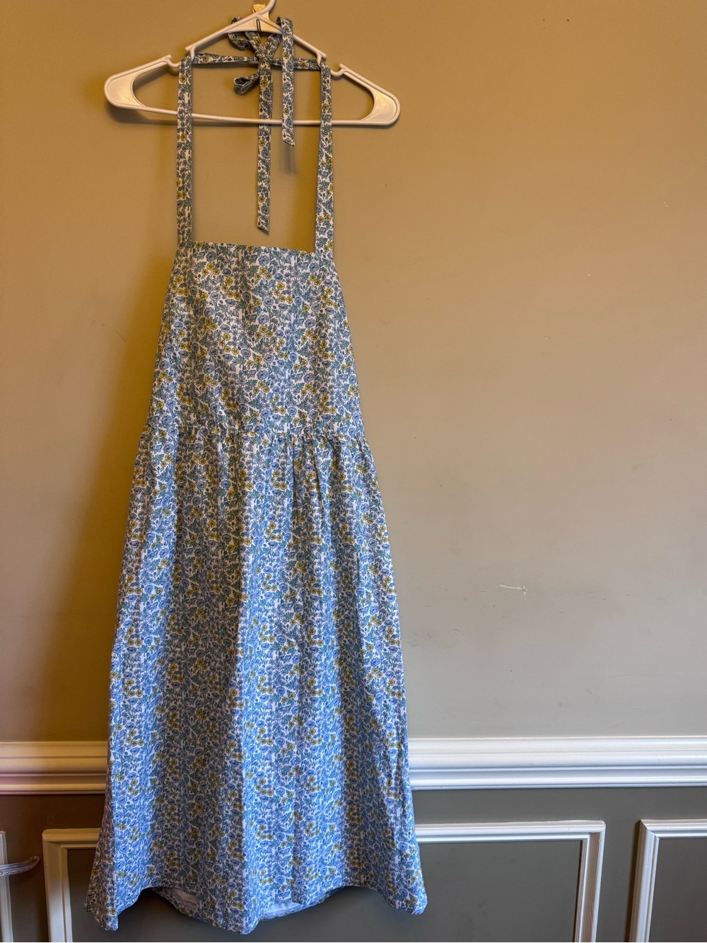 Blue Floral Maxi Dress with Tie Straps